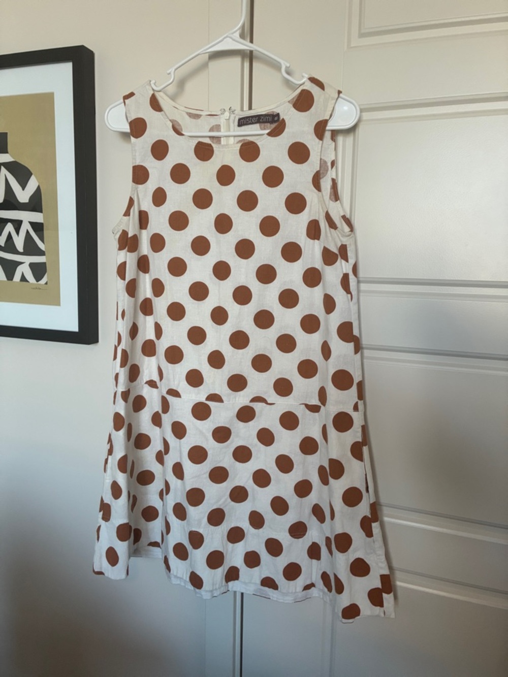 Mister Zimi White Dress with Brown Polka Dots